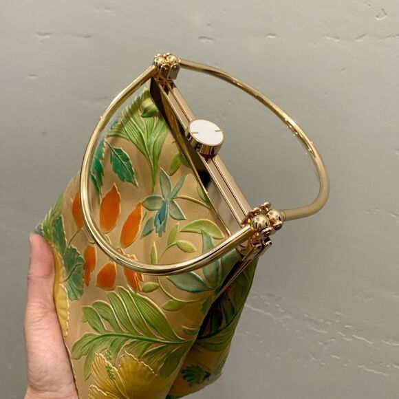 Handmade Genuine Leather Floral Embossed Top Handle Purse & 2 Chain Styles - Picture 9 of 15